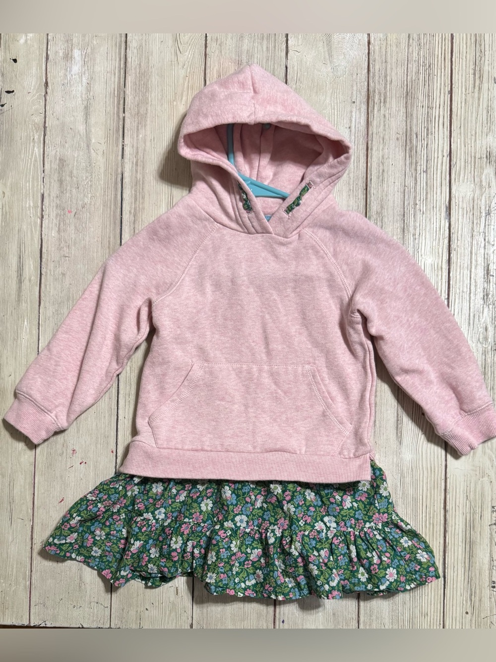 Mini Boden pink sweatshirt dress Girls 5-6y pink green floral
